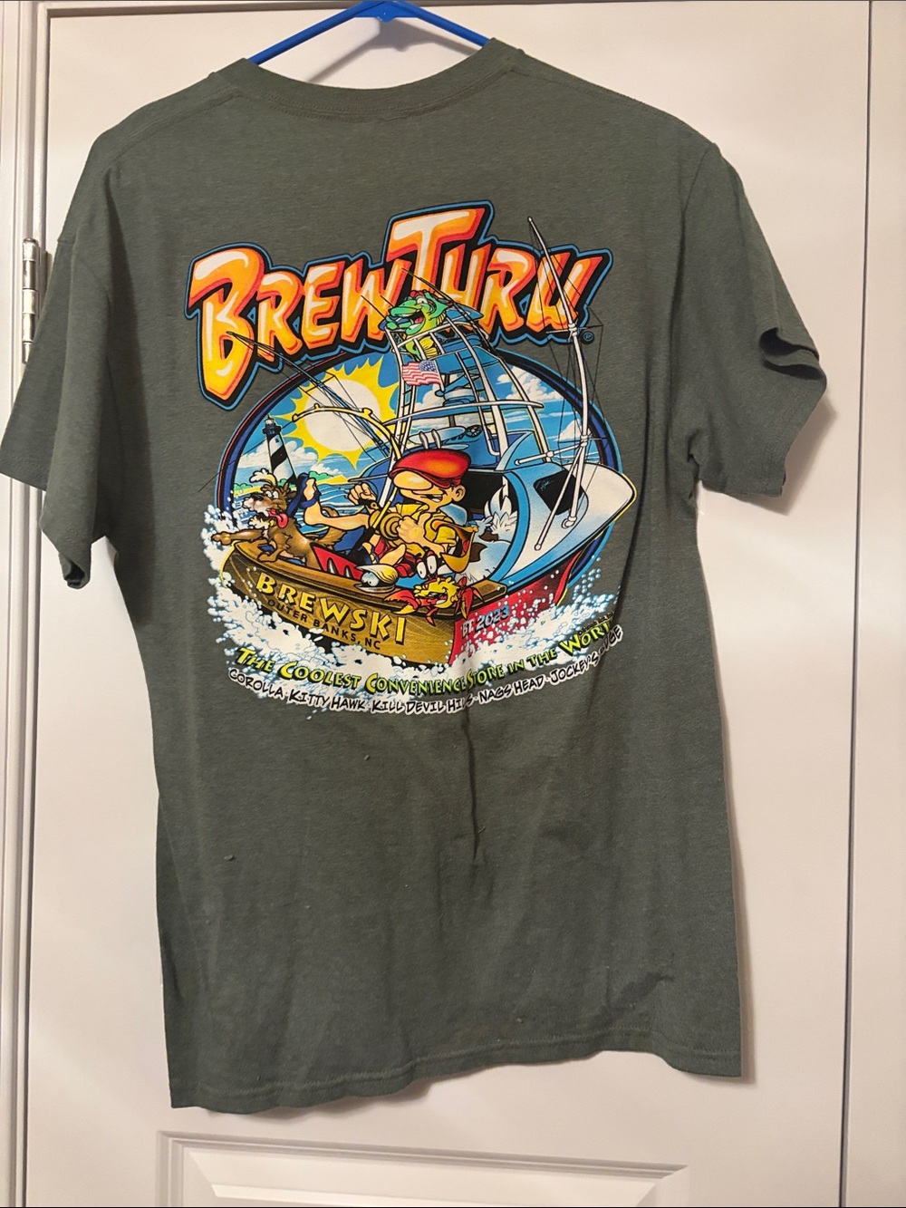 Brew Thru Cartoon Graphic Tee - Olive Green Shirt